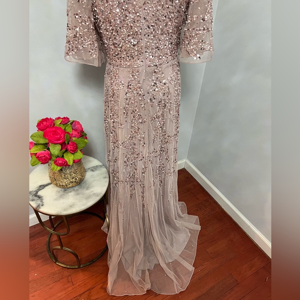 Mac Duggal Sequined Butterfly Sleeve High Low Chiffon Gown In Vintage Lilac -NWT - Picture 13 of 15